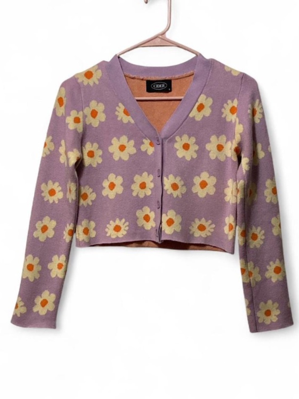 Cider Lilac Floral Daisy Cropped Cardigan
